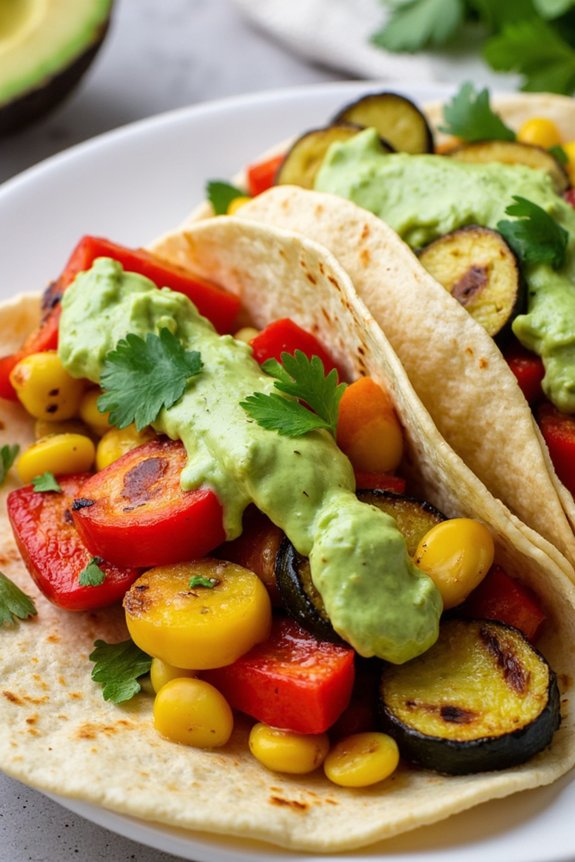 veggie tacos with avocado sauce
