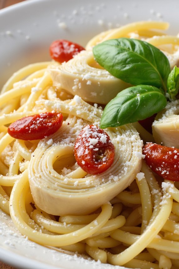 vibrant artichoke pasta dish