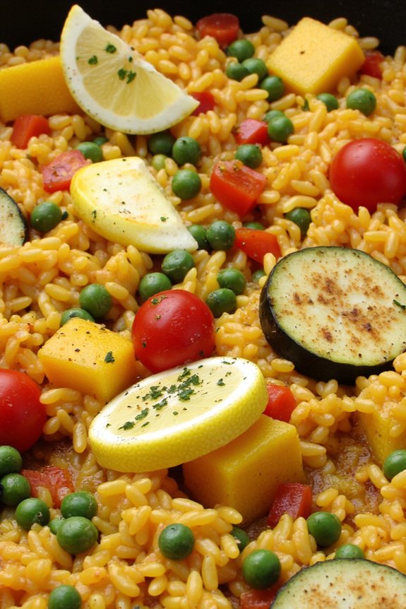 vibrant cheese free vegetable paella